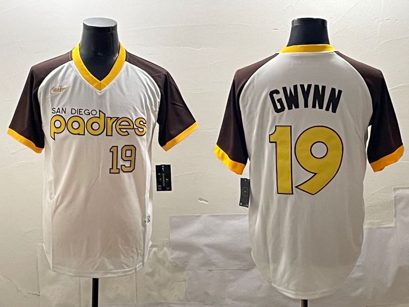 Men San Diego Padres 19 Gwynn White Throwback Game 2025 Nike MLB Jersey style 2